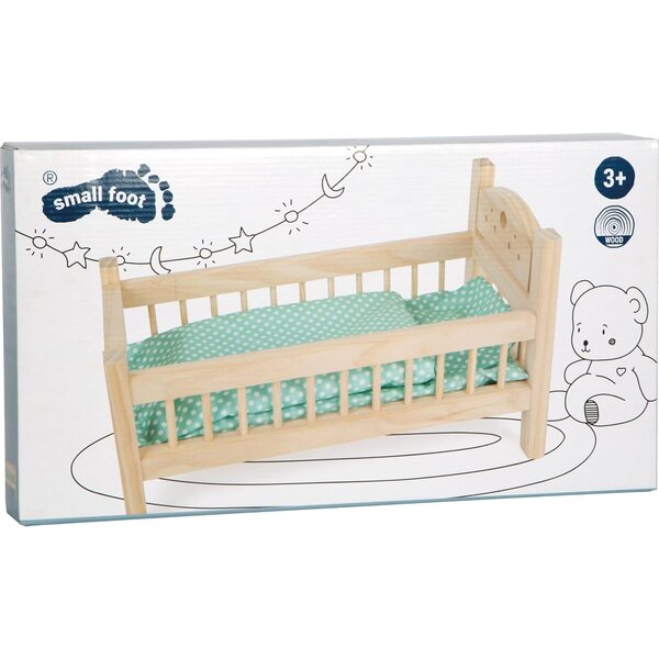 Small Foot lettino per bambole in legno con cuscino e coperta a cuori, accessori per bambole