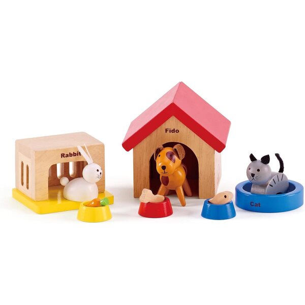 Hape Holzhaustiere-Set für Puppenhäuser, 3 Figuren für Kinder ab 3 Jahren