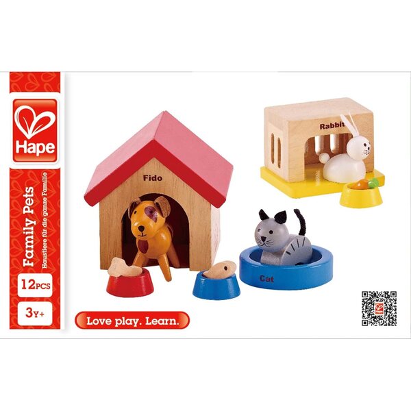 Hape Holzhaustiere-Set für Puppenhäuser, 3 Figuren für Kinder ab 3 Jahren