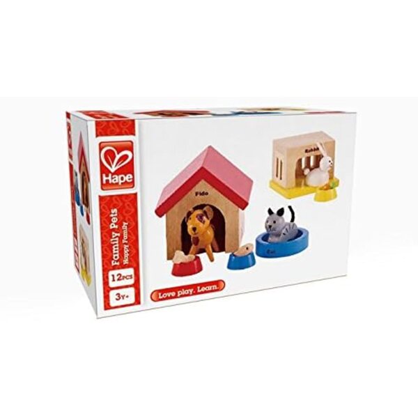 Hape Holzhaustiere-Set für Puppenhäuser, 3 Figuren für Kinder ab 3 Jahren