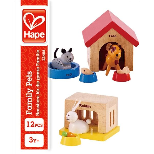 Hape Holzhaustiere-Set für Puppenhäuser, 3 Figuren für Kinder ab 3 Jahren