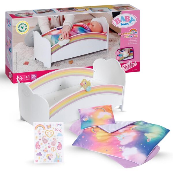 BABY born lettino arcobaleno con luce, melodia e accessori per bambole da 3 anni