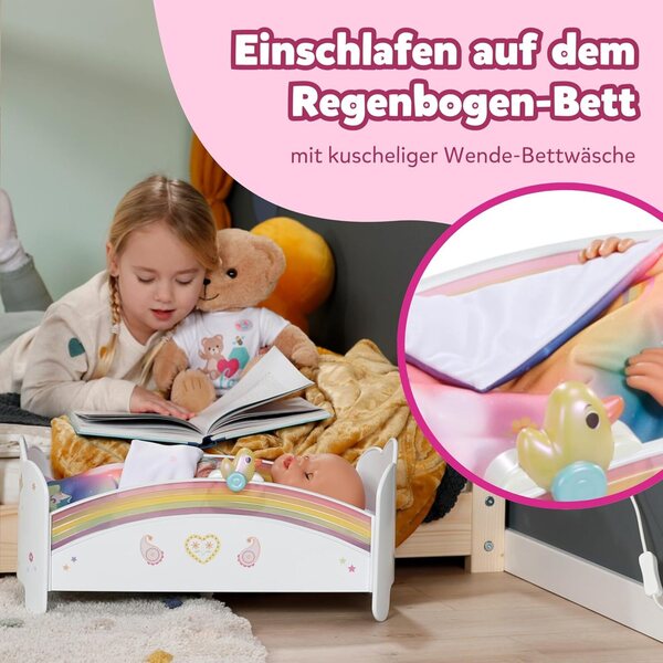 BABY born lettino arcobaleno con luce, melodia e accessori per bambole da 3 anni