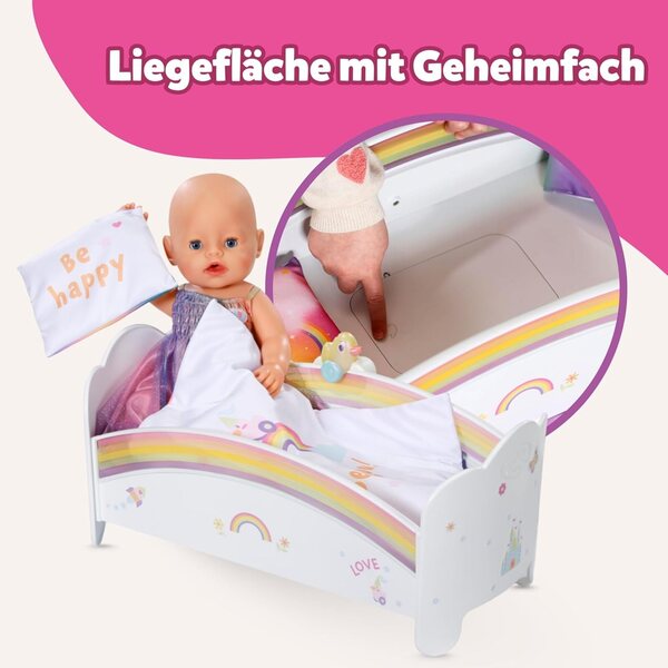 BABY born lettino arcobaleno con luce, melodia e accessori per bambole da 3 anni