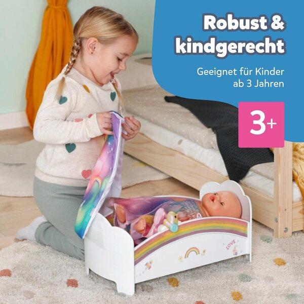 BABY born lettino arcobaleno con luce, melodia e accessori per bambole da 3 anni