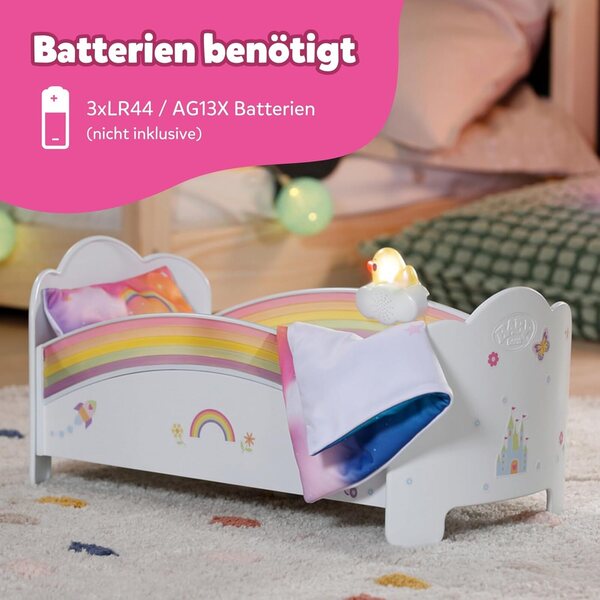 BABY born lettino arcobaleno con luce, melodia e accessori per bambole da 3 anni