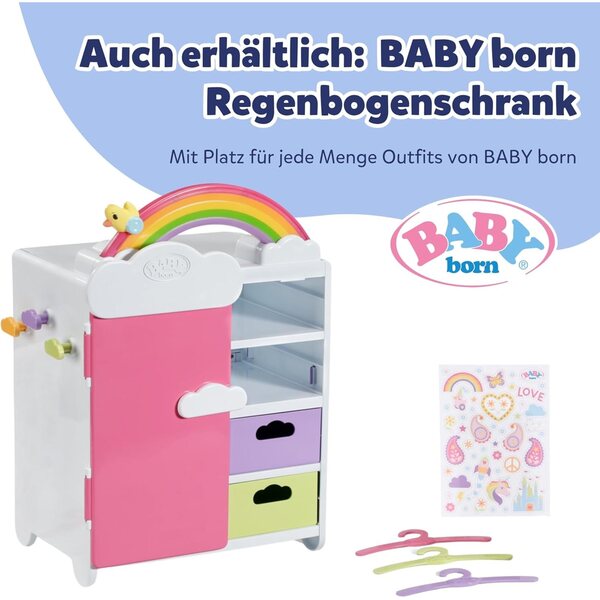 BABY born lettino arcobaleno con luce, melodia e accessori per bambole da 3 anni
