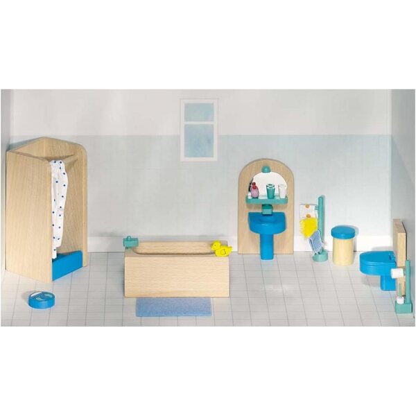 Goki 51903 - Set 17 pezzi mobili bagno per casa delle bambole, alta qualità