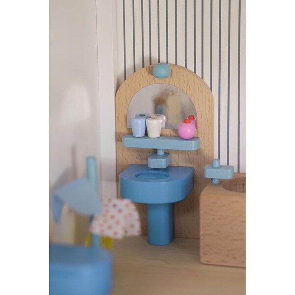 Goki 51903 - Set 17 pezzi mobili bagno per casa delle bambole, alta qualità