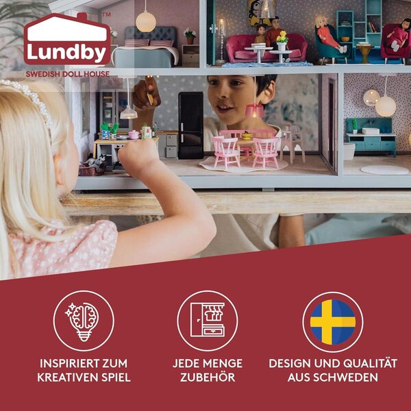 Lundby Puppenhaus Miniaturküche mit LED-Leuchten und Zubehör 8 Stück 1:18