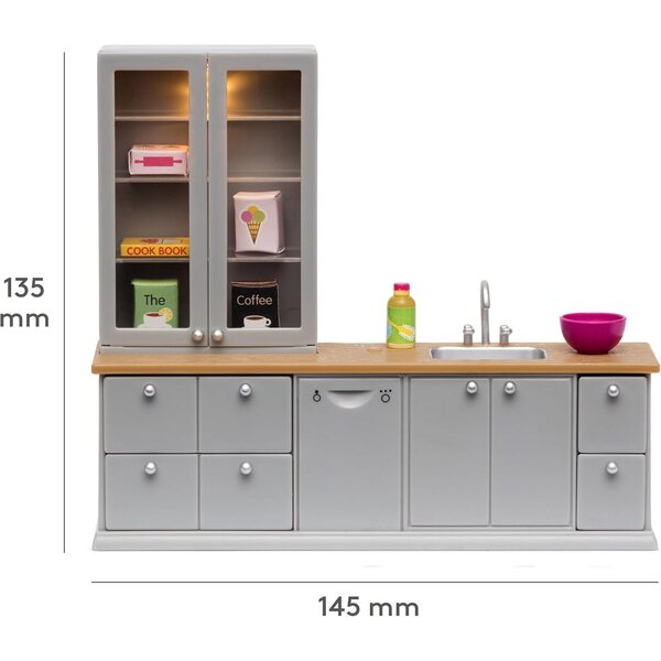 Lundby Puppenhaus Miniaturküche mit LED-Leuchten und Zubehör 8 Stück 1:18