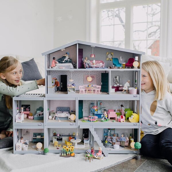 Lundby Puppenhaus Miniaturküche mit LED-Leuchten und Zubehör 8 Stück 1:18