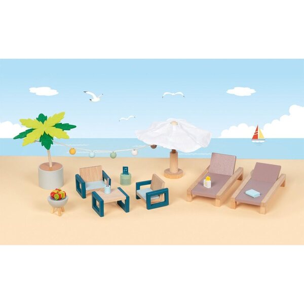 goki Set Mobili da Esterno Mallorca in Legno 17 pezzi per Bambini da 3 Anni