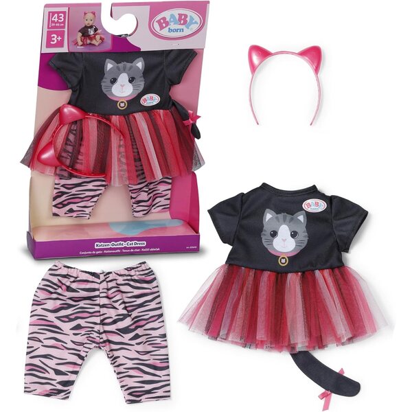 BABY born Outfit Gatto con Vestito in Tulle, Pantaloni e Cerchietto per Bambole 43cm
