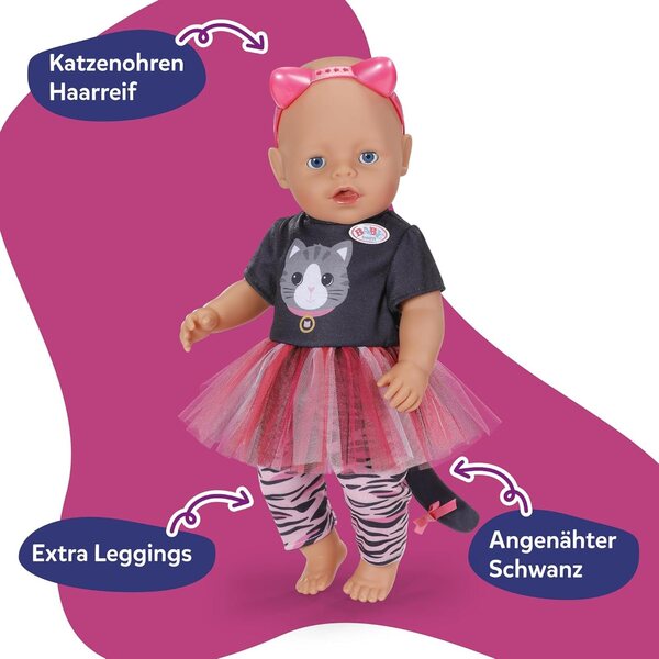 BABY born Outfit Gatto con Vestito in Tulle, Pantaloni e Cerchietto per Bambole 43cm