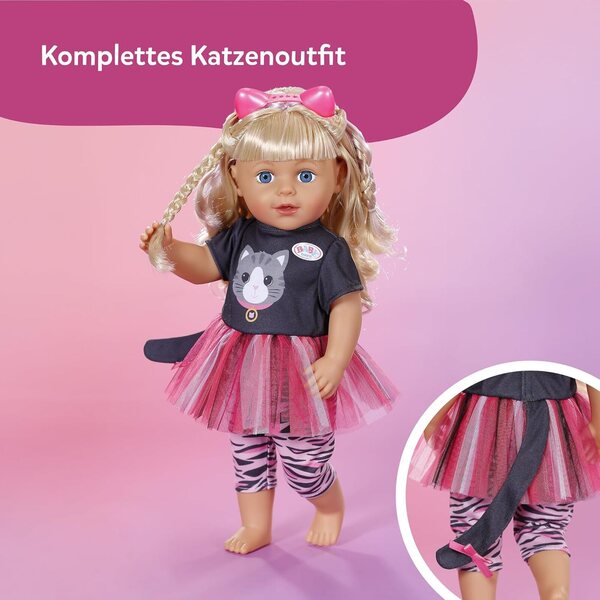BABY born Outfit Gatto con Vestito in Tulle, Pantaloni e Cerchietto per Bambole 43cm