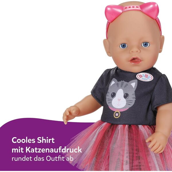 BABY born Outfit Gatto con Vestito in Tulle, Pantaloni e Cerchietto per Bambole 43cm