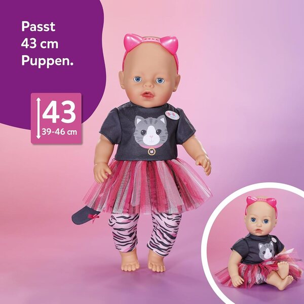 BABY born Outfit Gatto con Vestito in Tulle, Pantaloni e Cerchietto per Bambole 43cm