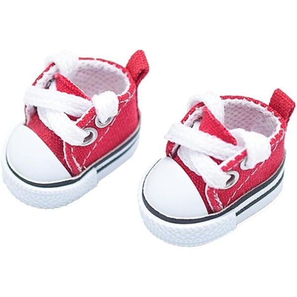 17 cm große Puppenschuhe aus rotem Stoff, einzigartiges und kreatives Modeaccessoire