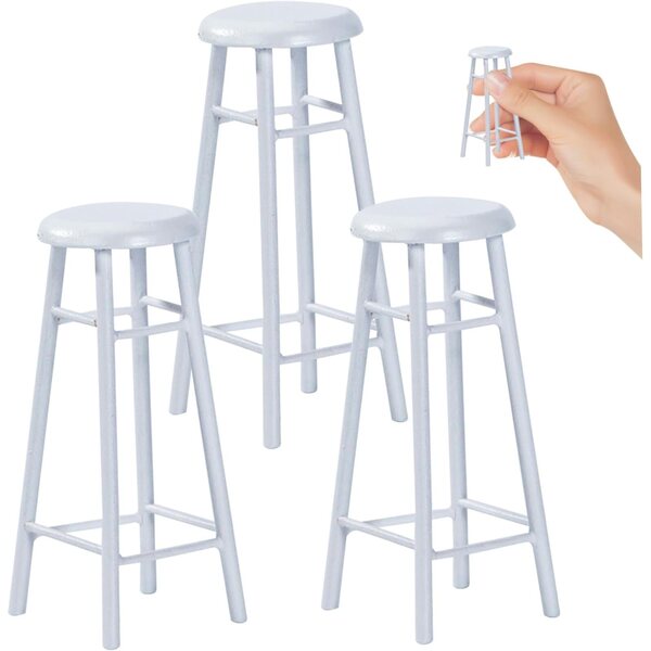 Set 3 Mini Barhocker in Legno Bianco 1:12 per casa delle bambole e Decorazioni