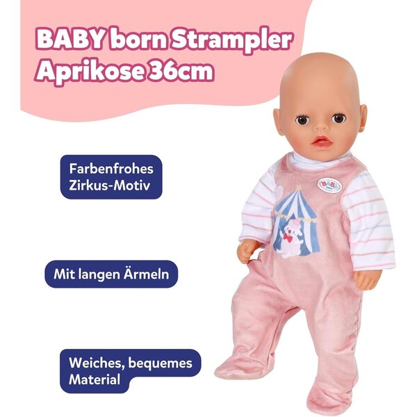BABY born Strampelanzug con motivo circo per bambole 36 cm, morbido e colorato