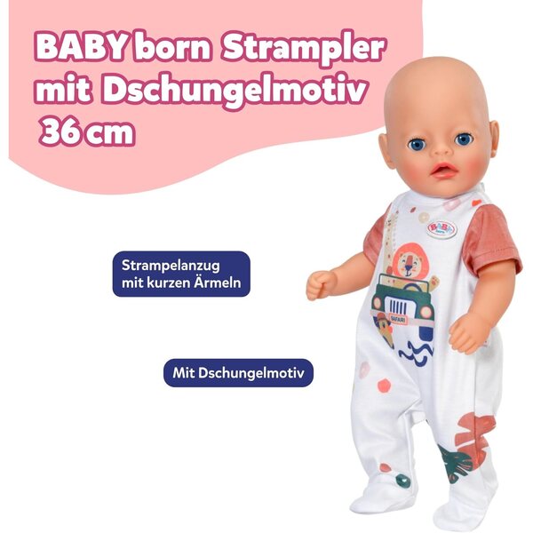 BABY born tutina con motivo giungla e maniche corte - abbigliamento per bambole 36 cm