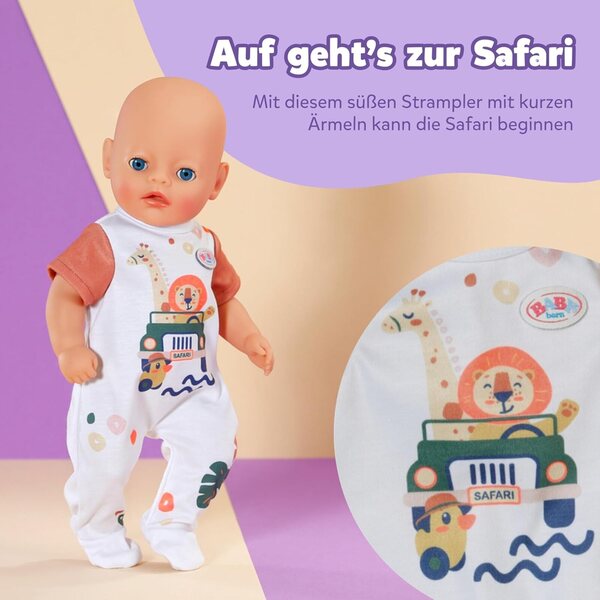 BABY born tutina con motivo giungla e maniche corte - abbigliamento per bambole 36 cm