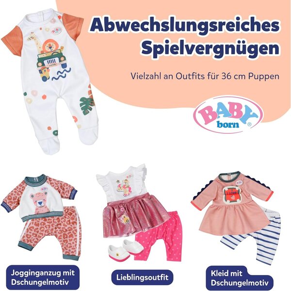 BABY born tutina con motivo giungla e maniche corte - abbigliamento per bambole 36 cm