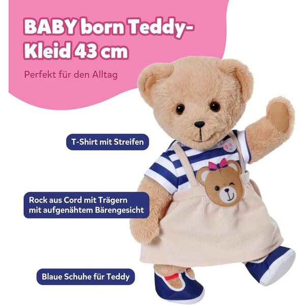 BABY Born Teddy vestito a righe con borsa orsetto e scarpe per bambole 43 cm
