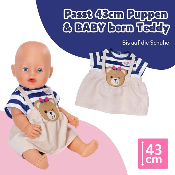 BABY Born Teddy vestito a righe con borsa orsetto e scarpe per bambole 43 cm