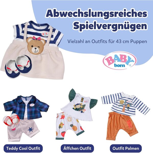 BABY Born Teddy vestito a righe con borsa orsetto e scarpe per bambole 43 cm