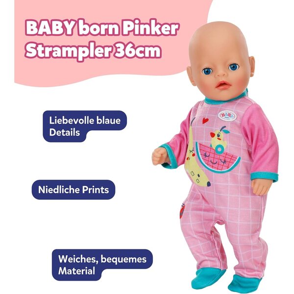 BABY Born tutina rosa con dettagli blu e stampa per bambole da 36 cm - abbigliamento morbido e comodo