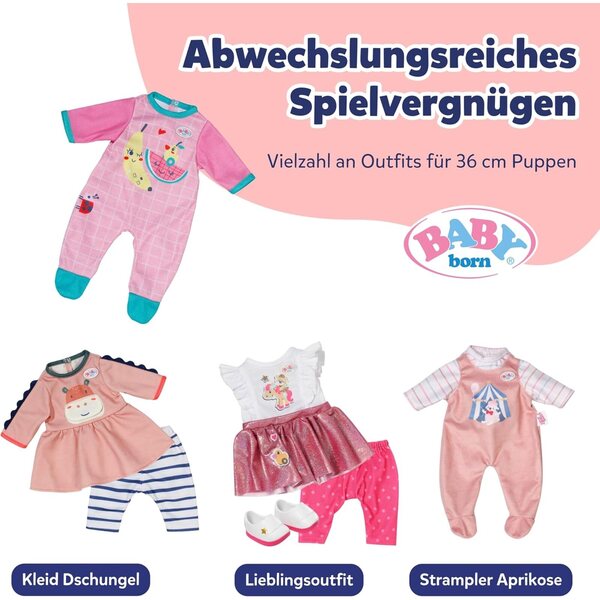 BABY Born tutina rosa con dettagli blu e stampa per bambole da 36 cm - abbigliamento morbido e comodo