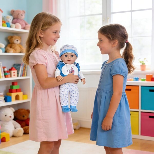 Set 7 Pezzi Abbigliamento Blu per Bambole 35-45 cm con Accessori in Cotone Morbido