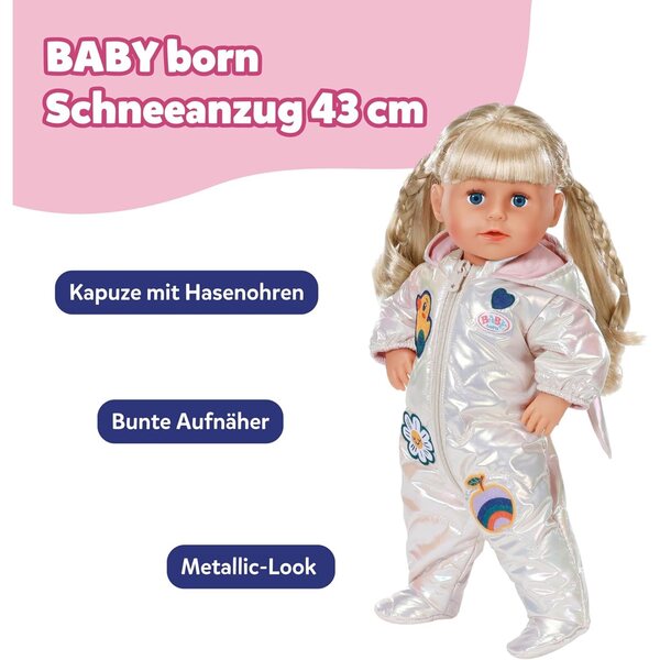 BABY Born Schneeanzug con Orecchie di Coniglio per Bambole da 43 cm - Abbigliamento Invernale per Bambole
