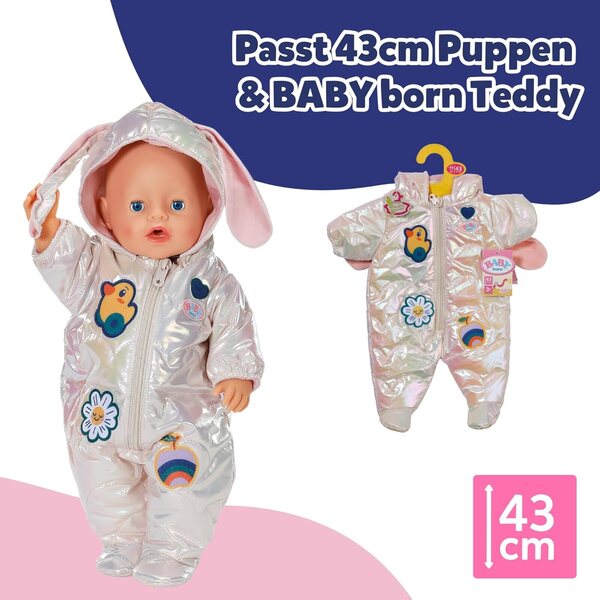 BABY Born Schneeanzug con Orecchie di Coniglio per Bambole da 43 cm - Abbigliamento Invernale per Bambole