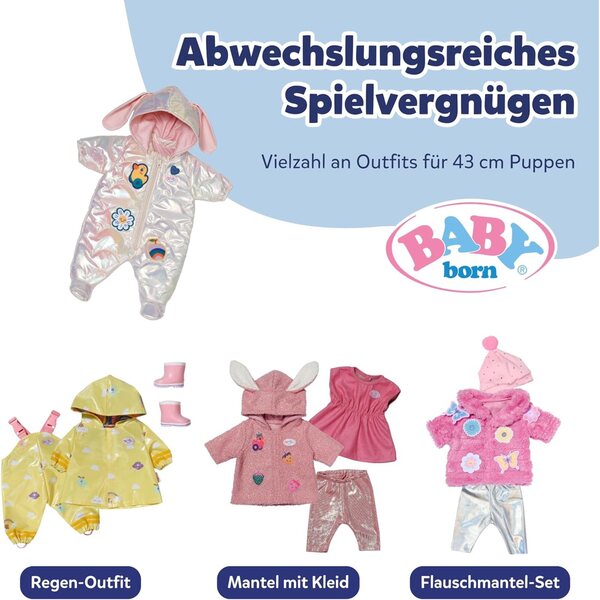 BABY Born Schneeanzug con Orecchie di Coniglio per Bambole da 43 cm - Abbigliamento Invernale per Bambole