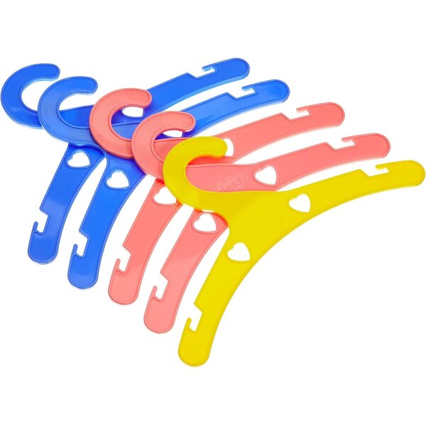 Heless 778 - Set di 5 grucce per vestiti per bambole, colorate, stabili, prodotte in Germania