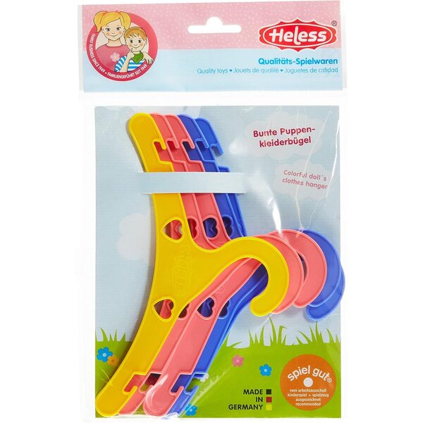 Heless 778 5er Set bunte stabile Puppenkleiderbügel, hergestellt in Deutschland