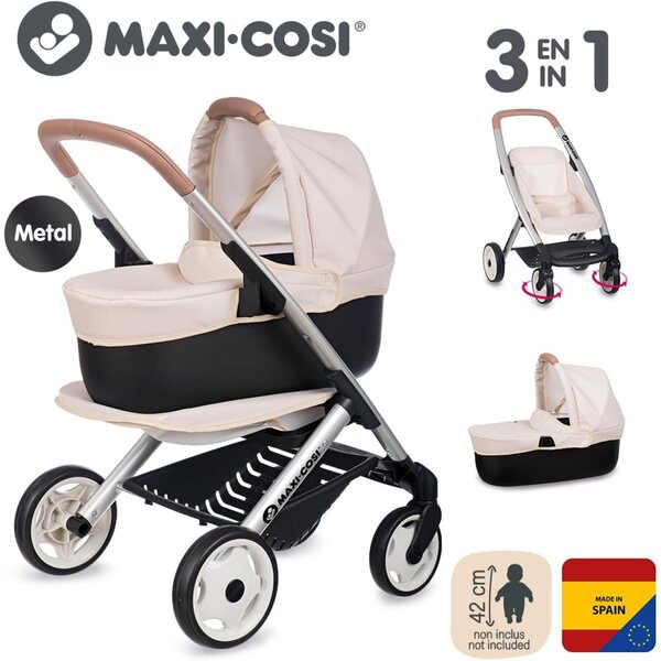 Smoby Maxi-Cosi 3-in-1 passeggino per bambole con navicella e Buggy per Bambole fino a 42 cm