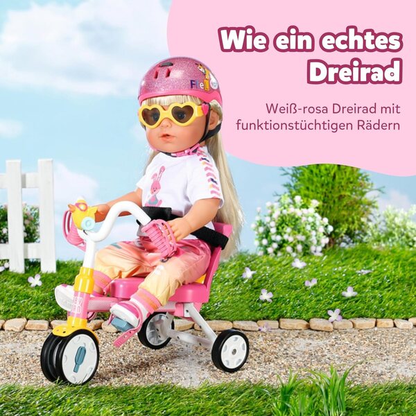 BABY born Dreirad mit Lenker für 36–43 cm große Puppen mit funktionierenden Rädern