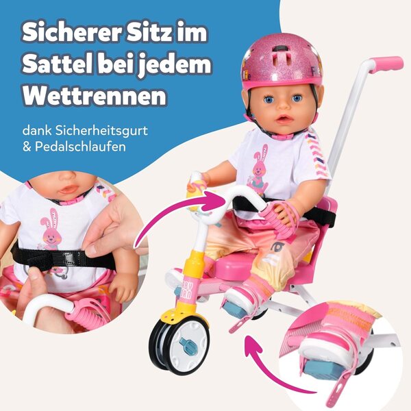 BABY born Dreirad mit Lenker für 36–43 cm große Puppen mit funktionierenden Rädern