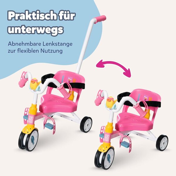 BABY born Dreirad mit Lenker für 36–43 cm große Puppen mit funktionierenden Rädern