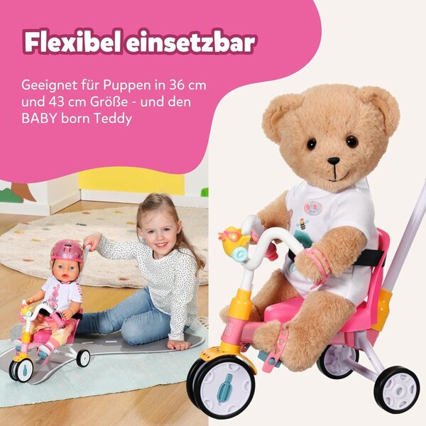 BABY born Dreirad mit Lenker für 36–43 cm große Puppen mit funktionierenden Rädern