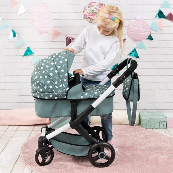 Bayer Design Xeo verstellbarer Puppenwagen mit Tasche und Lenkrollen, Nordic Green