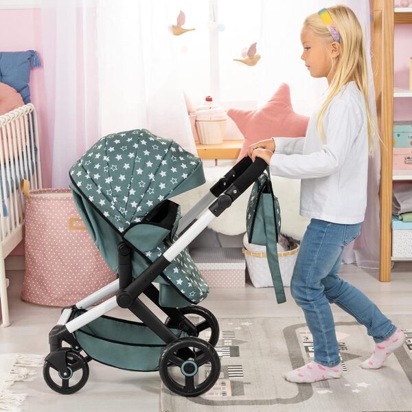 Bayer Design Xeo verstellbarer Puppenwagen mit Tasche und Lenkrollen, Nordic Green