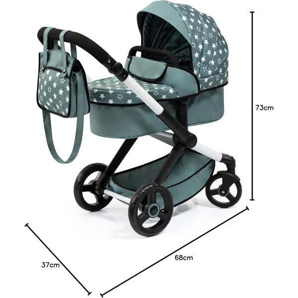Bayer Design Xeo verstellbarer Puppenwagen mit Tasche und Lenkrollen, Nordic Green