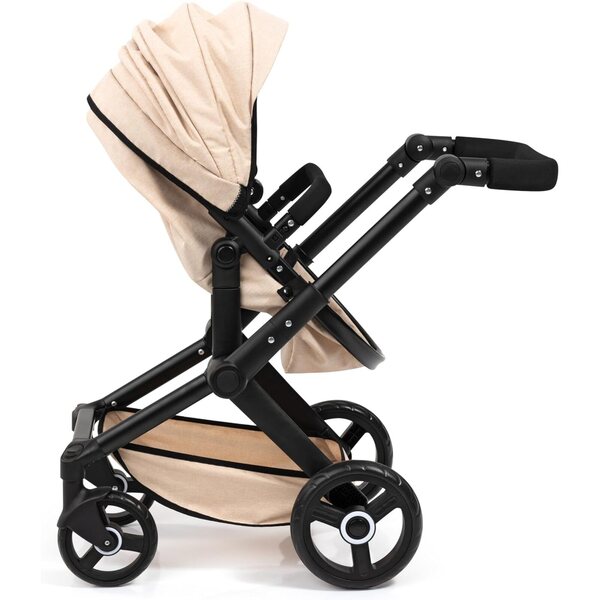 Beigefarbener Puppenwagen Xeo mit Taschen und verstellbarem Griff, Spielzeug für Kinder bis 46 cm