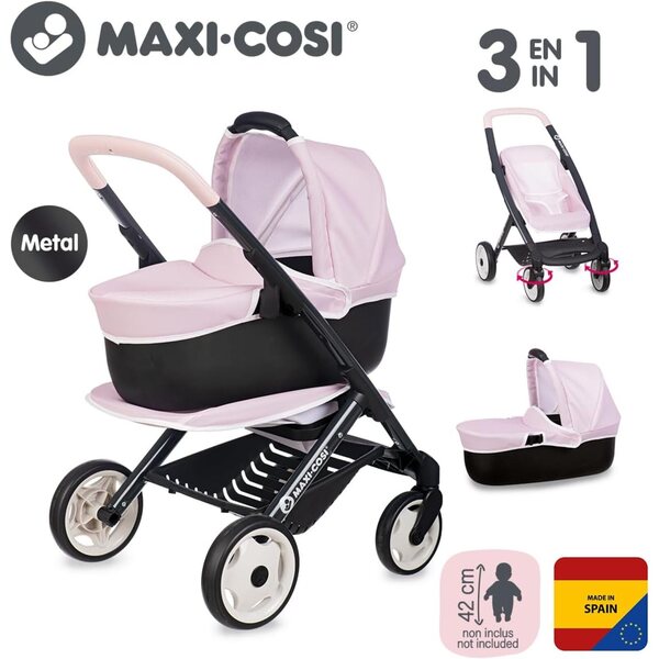 Smoby Maxi-Cosi 3-in-1 Puppenwagen für Kinder ab 3 Jahren mit Babywanne und Buggy