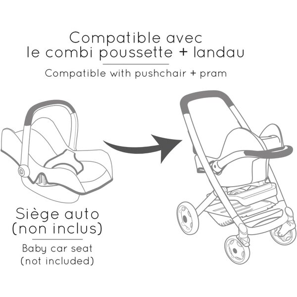 Smoby Maxi-Cosi 3-in-1 Puppenwagen für Kinder ab 3 Jahren mit Babywanne und Buggy